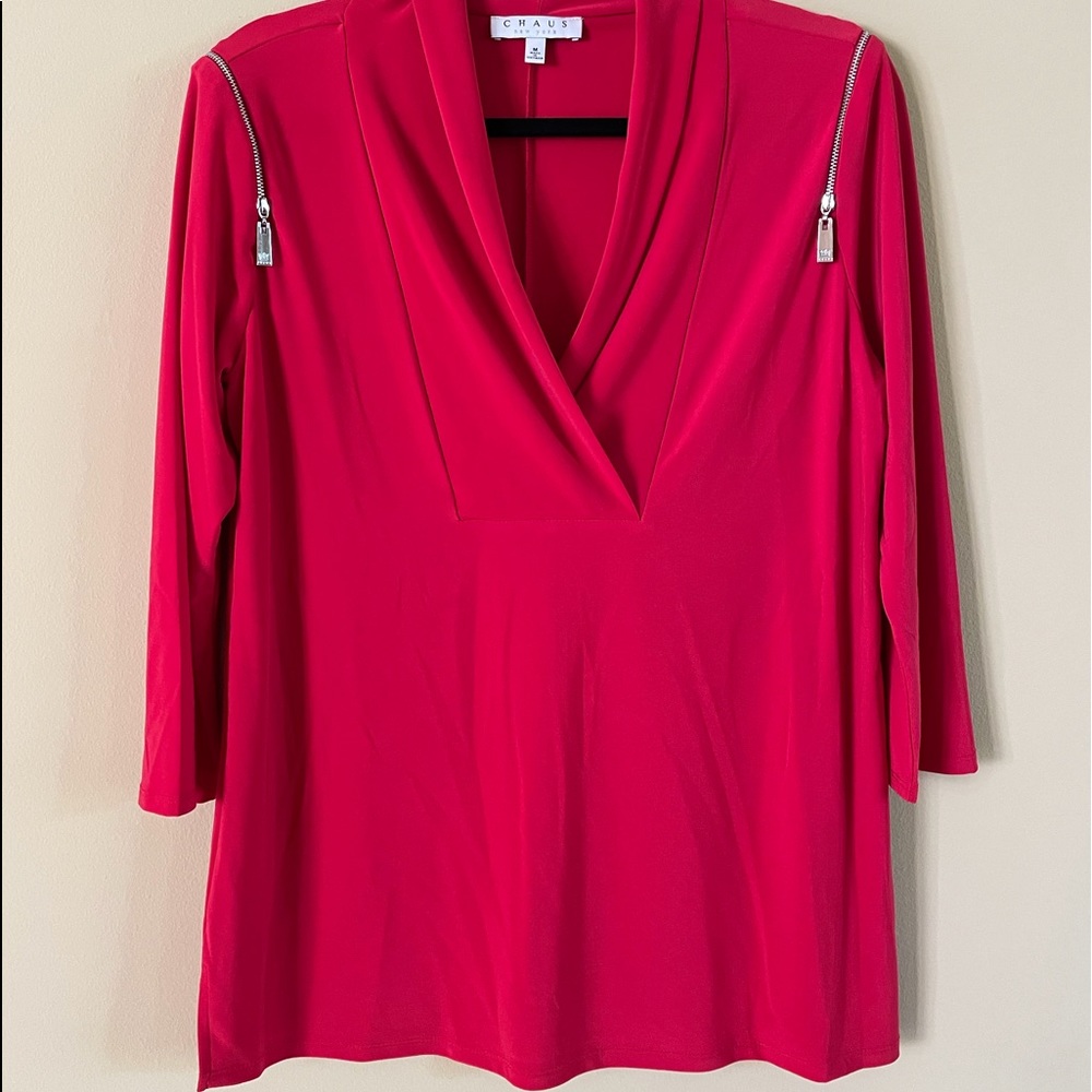 Chaus Red Top with Zipper Detail
